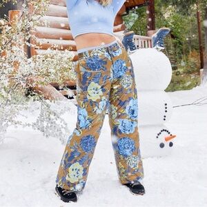 Aerie Offline Bronze Floral Chillside Snow Puffer Ski Pants NWT L